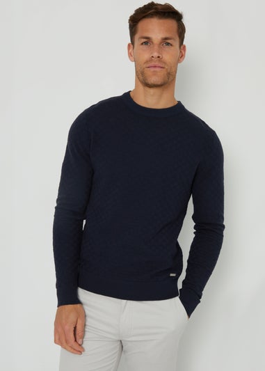 Threadbare Navy Textured Knit Crew Neck Jumper