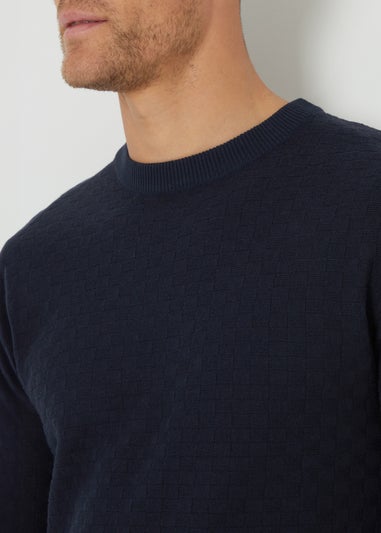 Threadbare Navy Textured Knit Crew Neck Jumper