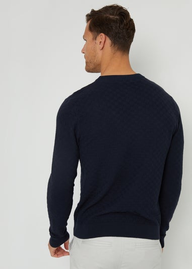 Threadbare Navy Textured Knit Crew Neck Jumper