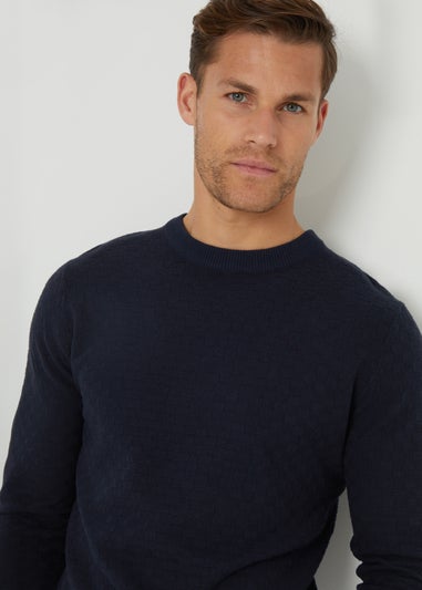 Threadbare Navy Textured Knit Crew Neck Jumper