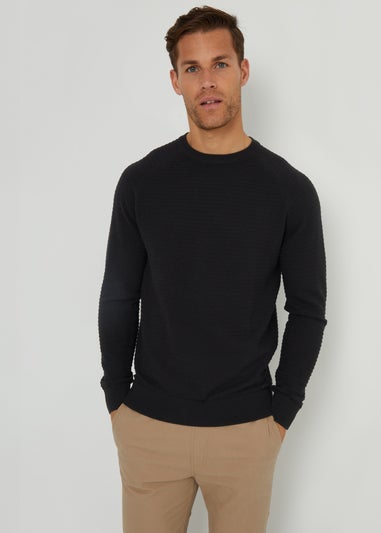 Threadbare Black Textured Stripe Knitted Crew Neck Jumper