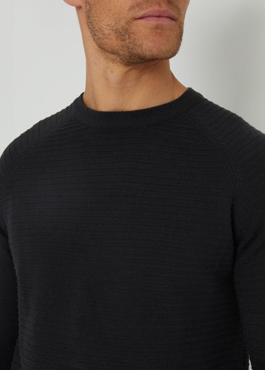 Threadbare Black Textured Stripe Knitted Crew Neck Jumper