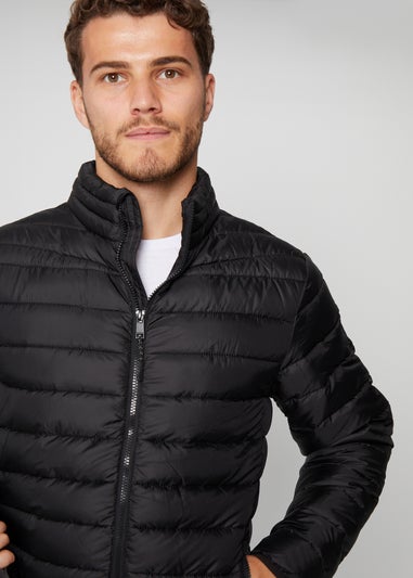 Threadbare Black Matte Finish Padded Funnel Neck Jacket