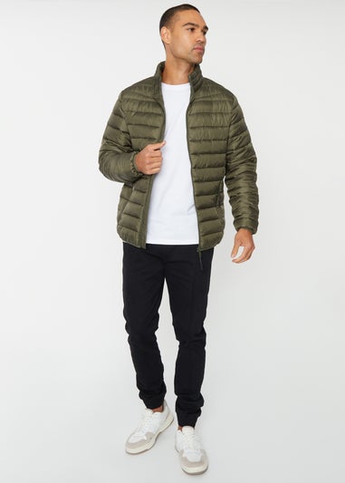 Threadbare Khaki Matte Finish Padded Funnel Neck Jacket