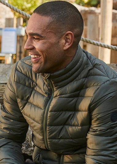 Threadbare Khaki Matte Finish Padded Funnel Neck Jacket