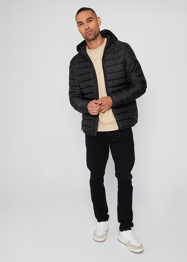 Threadbare Black Matte Finish Padded Hooded Jacket