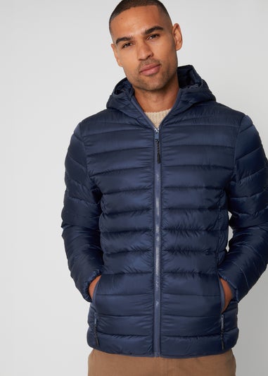 Threadbare Navy Matte Finish Padded Hooded Jacket