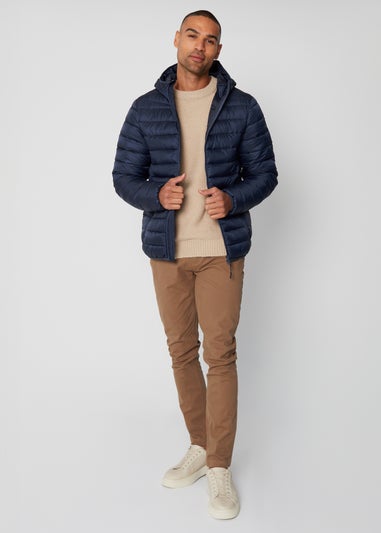 Threadbare Navy Matte Finish Padded Hooded Jacket