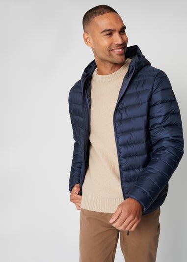 Threadbare Navy Matte Finish Padded Hooded Jacket