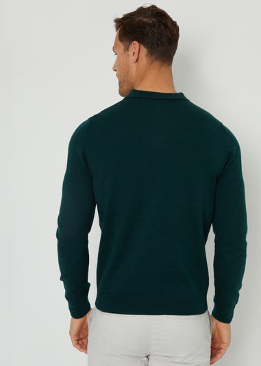 Threadbare Green Long Sleeve Knitted Polo Jumper