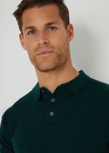 Threadbare Green Long Sleeve Knitted Polo Jumper