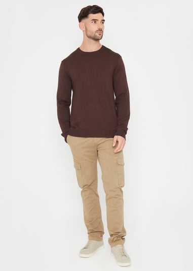 Threadbare Brown Crew Neck Knitted Jumper