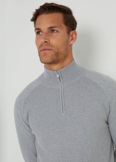 Threadbare Grey Textured Knit Quarter Zip Jumper