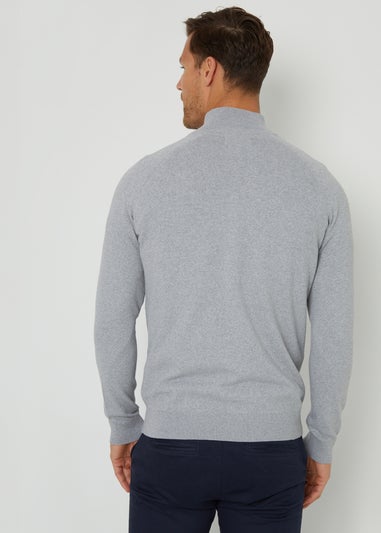 Threadbare Grey Textured Knit Quarter Zip Jumper