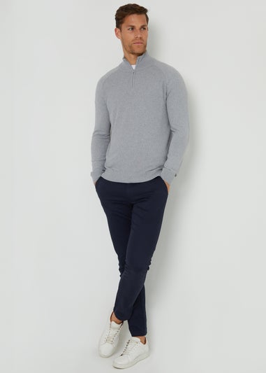 Threadbare Grey Textured Knit Quarter Zip Jumper