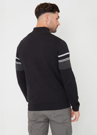 Threadbare Black Colourblock Quarter Zip Knitted Jumper