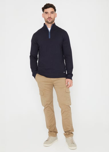 Threadbare Navy Funnel Neck Quarter Zip Knitted Jumper