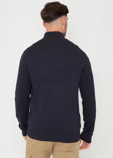 Threadbare Navy Funnel Neck Quarter Zip Knitted Jumper