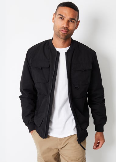 Threadbare Black Showerproof Utility Bomber Jacket