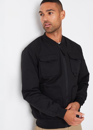 Threadbare Black Showerproof Utility Bomber Jacket