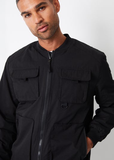 Threadbare Black Showerproof Utility Bomber Jacket