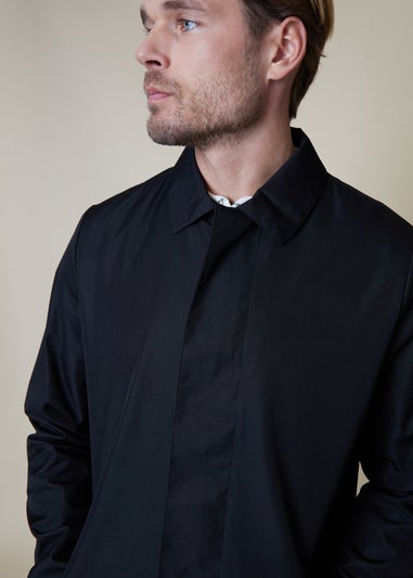 Threadbare Black Showerproof Longline Collared Mac Jacket