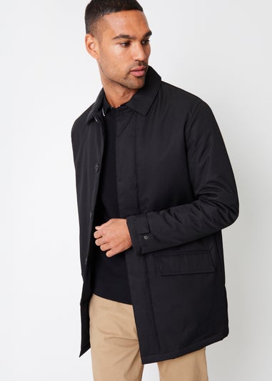 Threadbare Black Showerproof Button Up Collared Mac Jacket