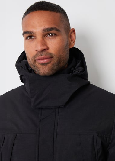 Threadbare Black Showerproof Patch Pocket Padded Hooded Coat