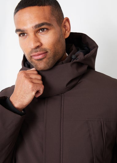 Threadbare Chocolate Showerproof Patch Pocket Padded Hooded Coat