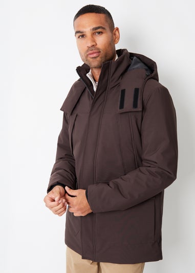 Threadbare Chocolate Showerproof Patch Pocket Padded Hooded Coat