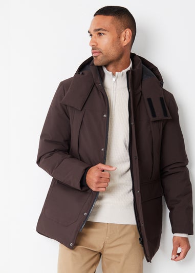 Threadbare Chocolate Showerproof Patch Pocket Padded Hooded Coat