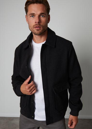 Threadbare Black Collared Bomber Style Shacket