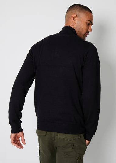 Threadbare Black Funnel Neck Quarter Zip Knitted Jumper