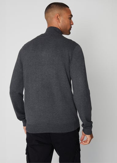 Threadbare Charcoal Funnel Neck Quarter Zip Knitted Jumper