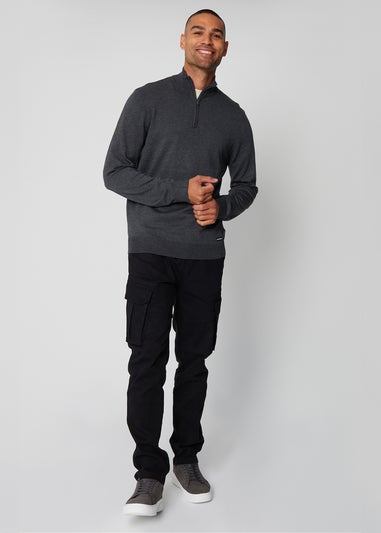 Threadbare Charcoal Funnel Neck Quarter Zip Knitted Jumper