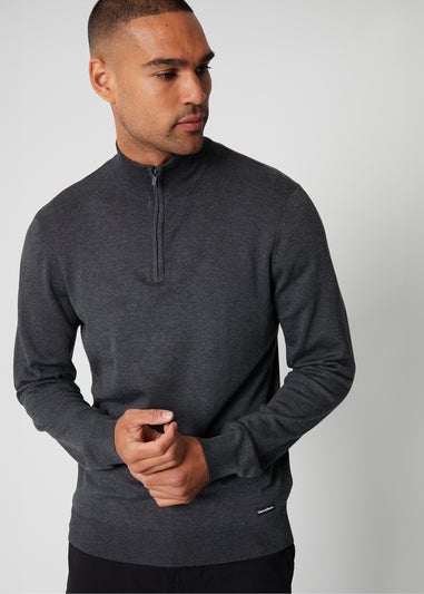 Threadbare Charcoal Funnel Neck Quarter Zip Knitted Jumper