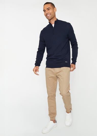 Threadbare Navy Funnel Neck Quarter Zip Knitted Jumper