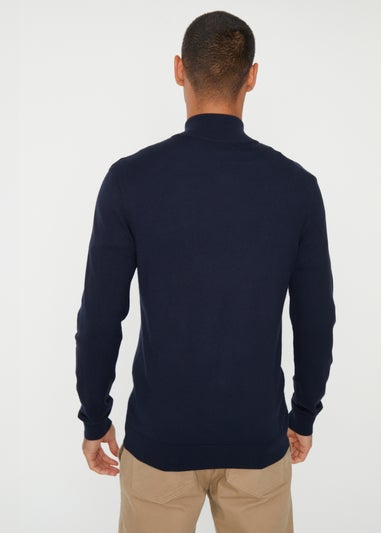 Threadbare Navy Funnel Neck Quarter Zip Knitted Jumper