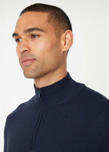 Threadbare Navy Funnel Neck Quarter Zip Knitted Jumper