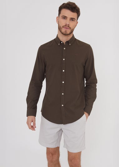 Threadbare Chocolate Oxford Cotton Long Sleeve Shirt