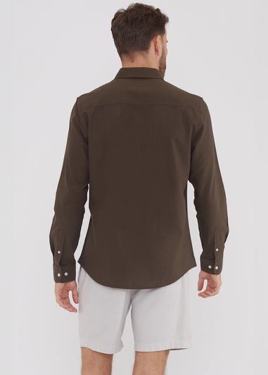 Threadbare Chocolate Oxford Cotton Long Sleeve Shirt