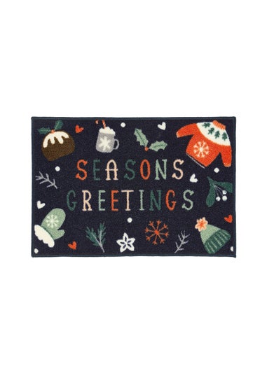 FloorMatters Printed Loop Seasons Greetings Washable Runner and Mat