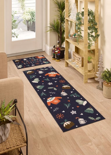 FloorMatters Printed Loop Seasons Greetings Washable Runner and Mat