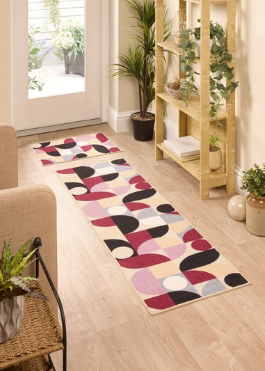 FloorMatters Printed Loop Purple Geo Washable Runner and Mat