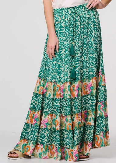 Izabel London Green Patchwork Tassel Tie High Waist Maxi Dress