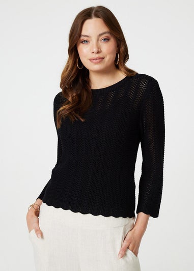 Izabel London Black Crochet Knit Jumper