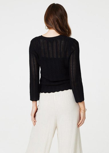 Izabel London Black Crochet Knit Jumper