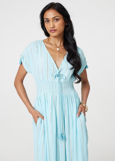 Izabel London Blue Striped Cap Sleeve Empire Maxi Dress