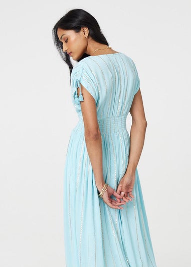 Izabel London Blue Striped Cap Sleeve Empire Maxi Dress