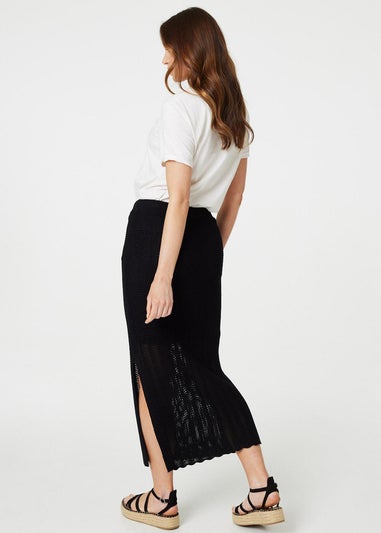 Izabel London Black High Waist Crochet Knit Midi Skirt